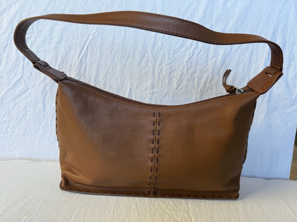 Brown Butter Leather Hobo Bag w Contrast Stitching Y2K 90s Excellent Condition - Picture 2 of 10